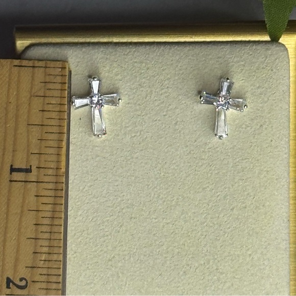 Crystal Cross Post Earrings In Silver Made with Swarovski Crystals - Picture 10 of 10